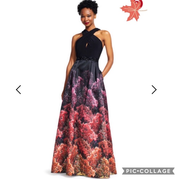 Adrianna Papell crossover halter Mikado long gown